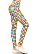 One Size Leggings - Colorful Plaid Leggings