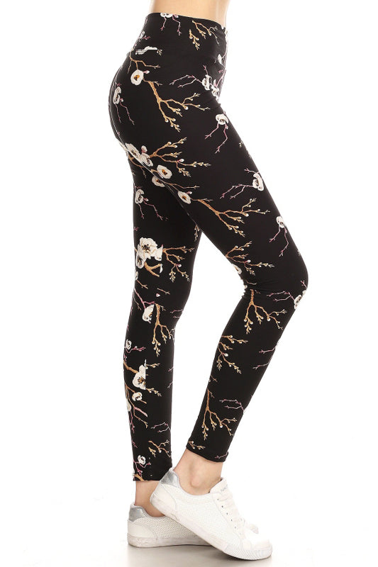 One Size Leggings -  Black Floral