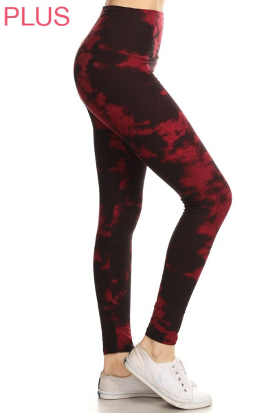 Plus Size Leggings - Red Tie Dye