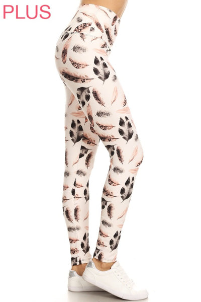 Plus Size Leggings - Feather Print
