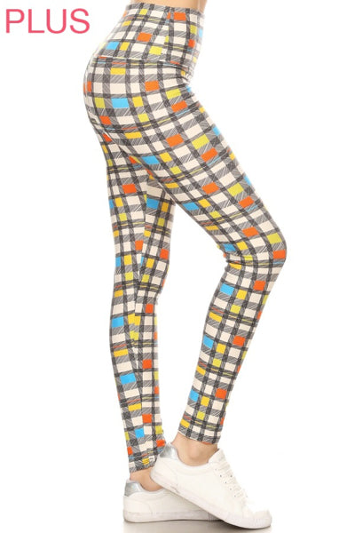 Plus Size Leggings - Colorful Plaid Leggings
