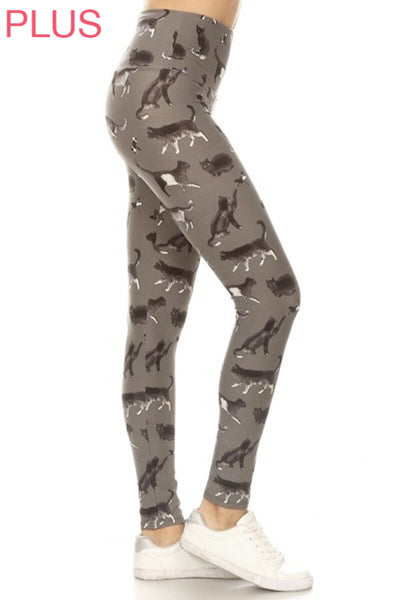 Plus Size Leggings - Gray Cat