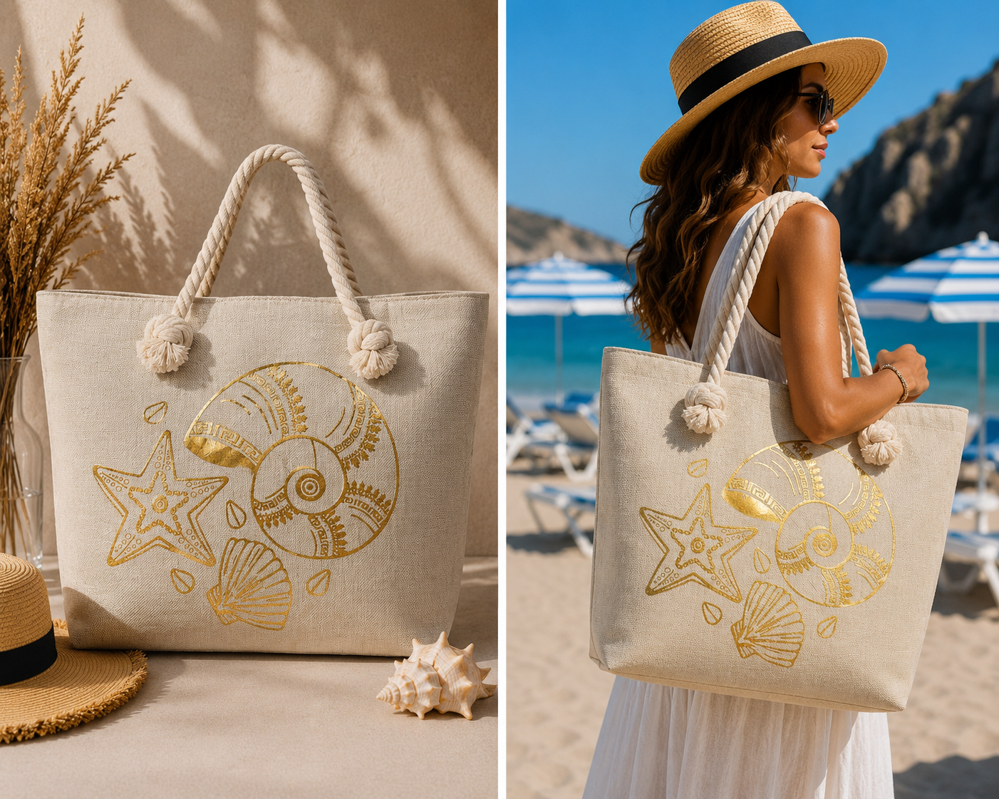 Beach Bag - Golden Shell Beach Tote