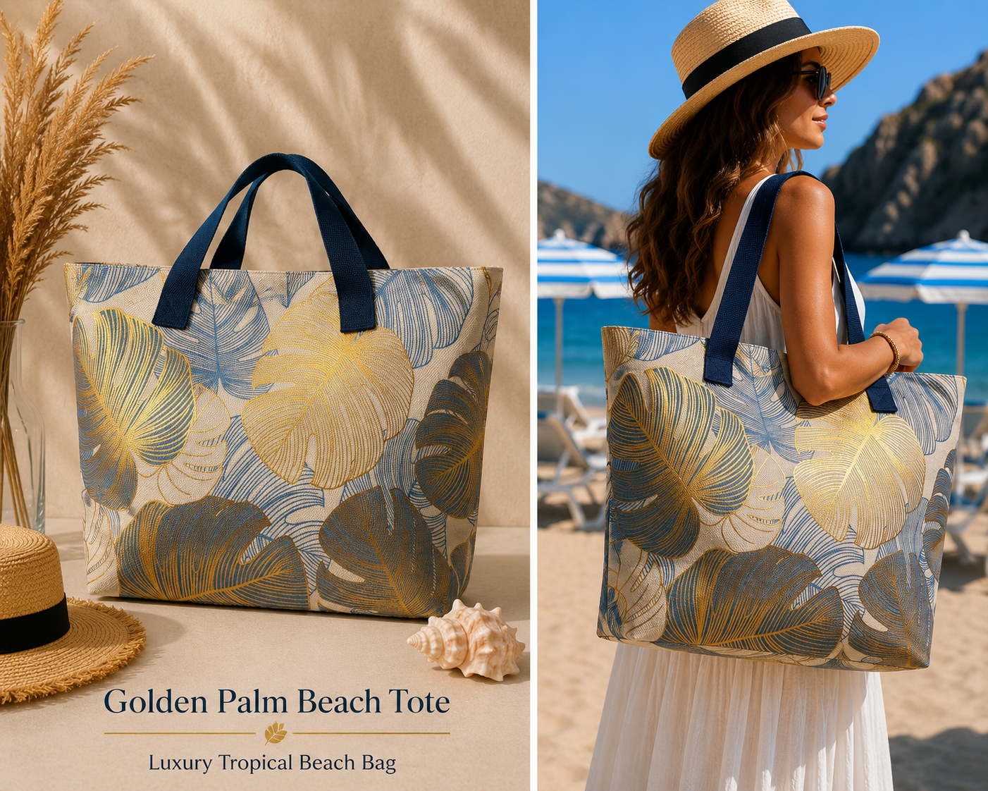 Beach Bag - Golden Palm Beach Tote