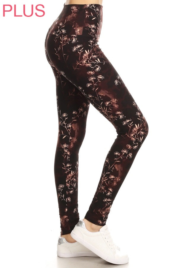 Plus Size Leggings - Chocolate Bloom