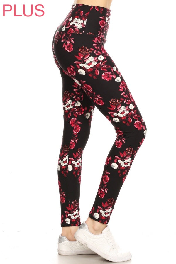 Plus Size Leggings - Crimson Bloom Leggings