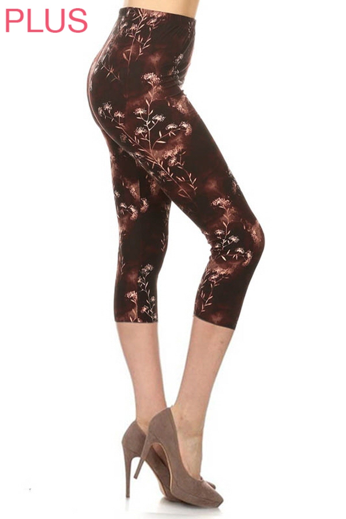Plus Capri Leggings - Chocolate Bloom
