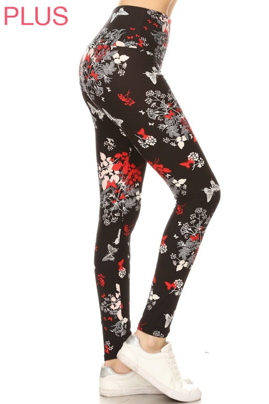 Plus Size Leggings - Red Butterfly