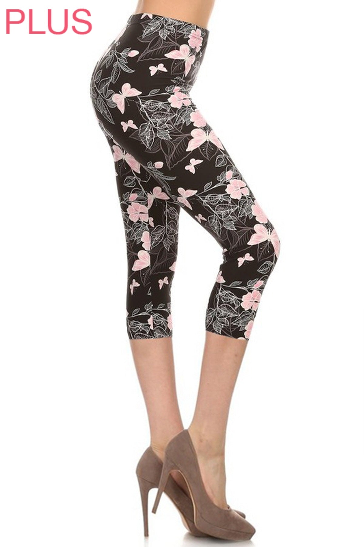 Plus Capri Leggings-Pink Butterfly